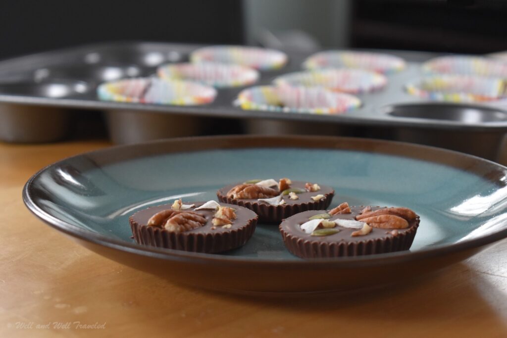 3 round chocolate treats with nuts, a grain-free snack