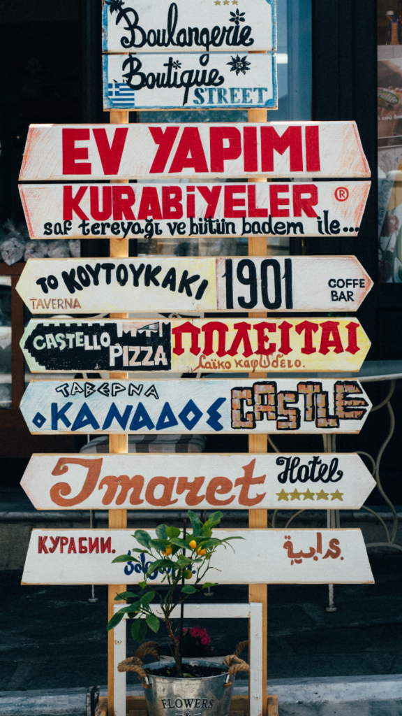 A sign in several different languages