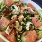 Chicken, grapefruit, cucumber and cashews on a grilled chicken salad recipe