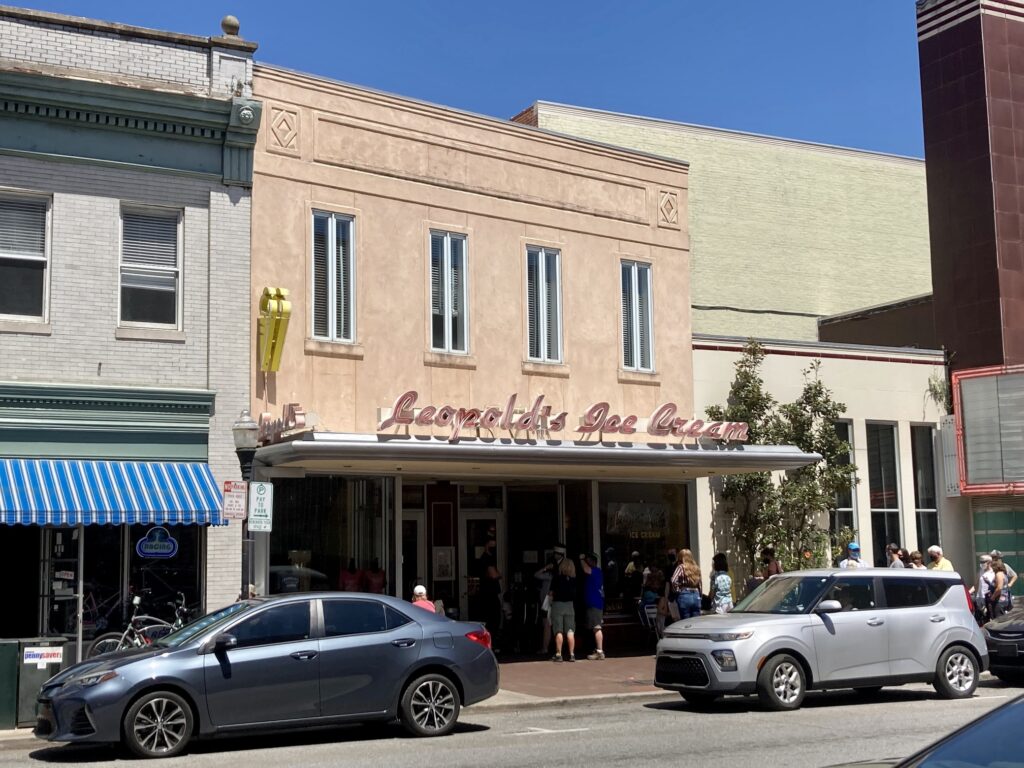 The outside of Leopolds Ice Cream with vegan and dairy free ice cream in Savannah, GA