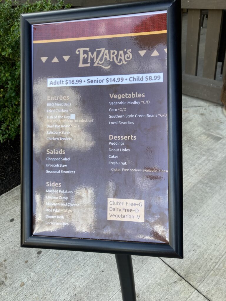 A restaurant menu