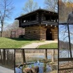 A collage of photos from Brown County State Park, including a loockout tower, a lake, and a campground.