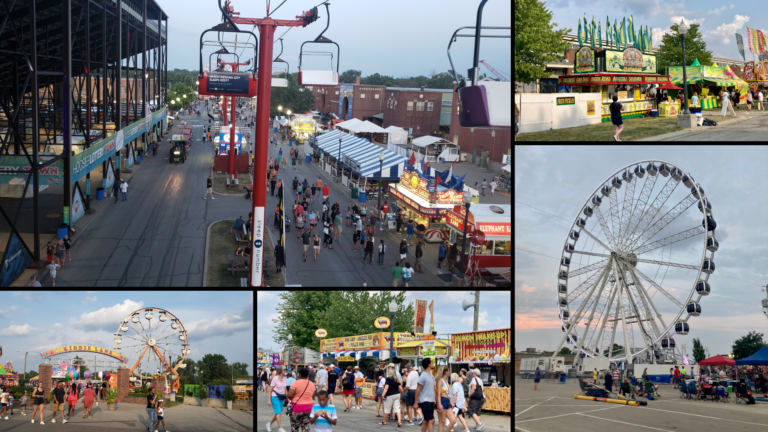 Photos of the state fair rides and food vendors