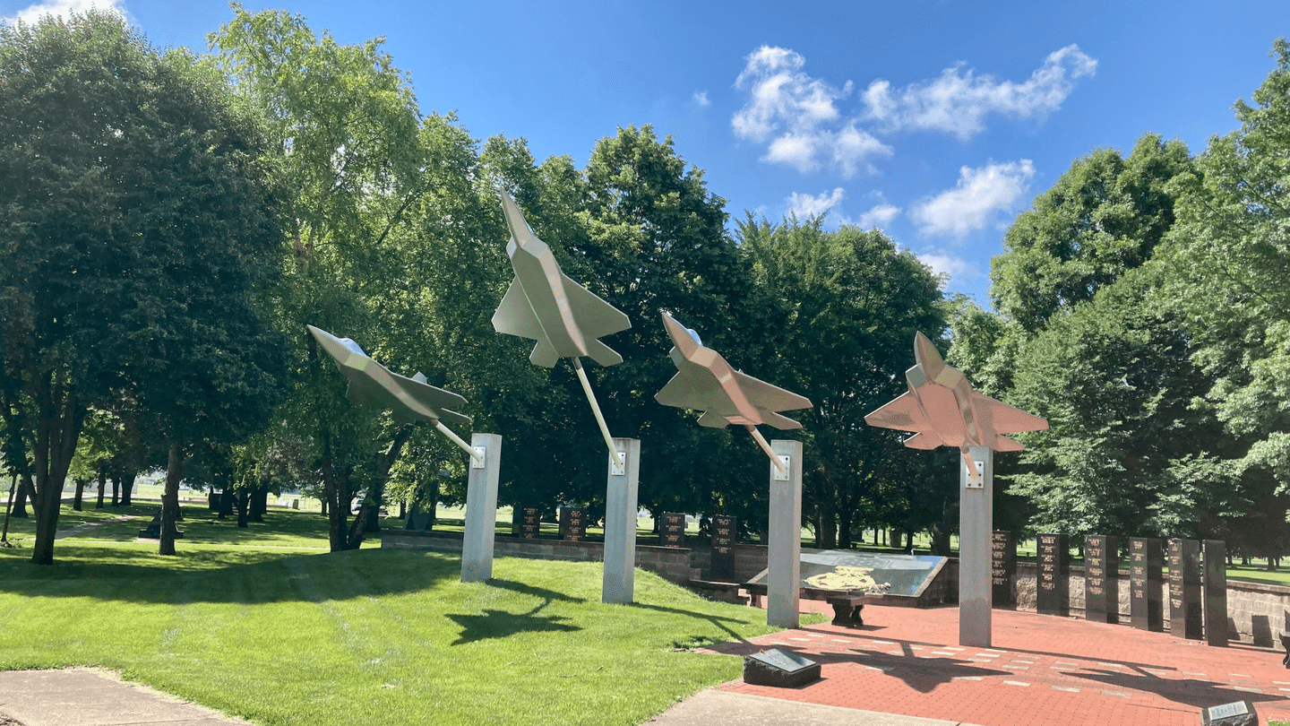 Aircraft statues just outside of the National Air Force Museum in Ohio