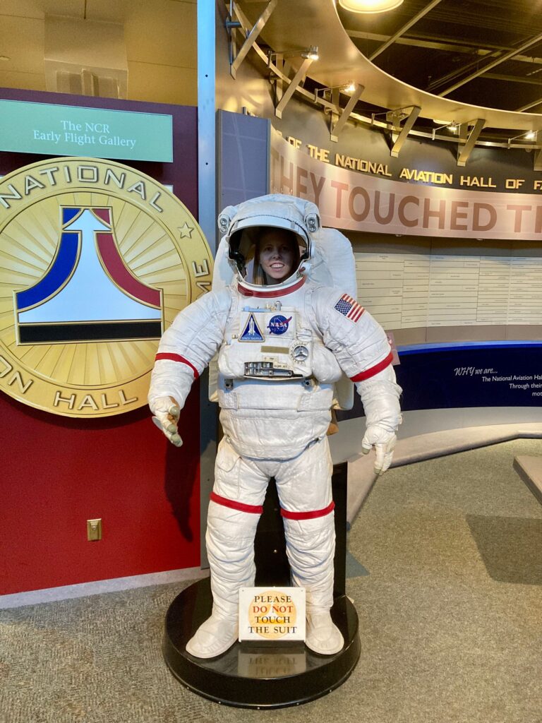 A spacesuit that visitors can climb in for a picture