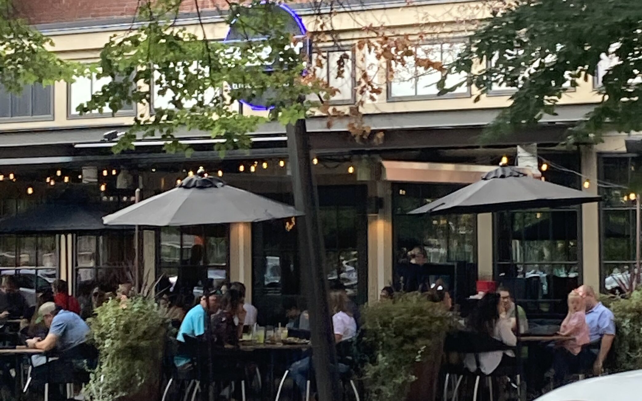 Outdoor seating at Bru Burger in Indianapolis, another option for a dairy-free and gluten-free restaurants in Indianapolis