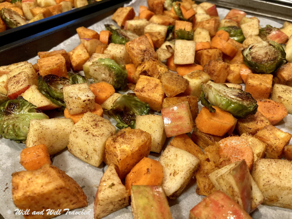 Vegan and Paleo Sweet Potato Hash Recipe on two baking sheets