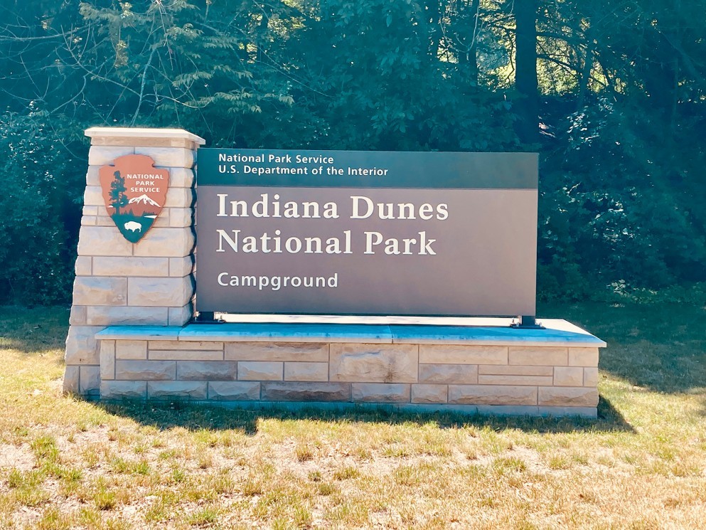 A big campground sign for Indiana Dunes National Park