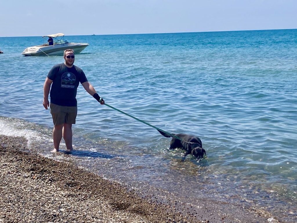 A dog in the water at Indiana Dunes State Park