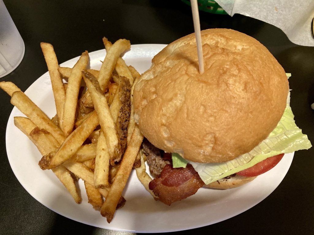 A gluten free burger and fries at Barefoot Burger in Crowfordsville, Indiana