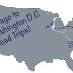 A map of the US with Chicago to DC Road Trip routes highlighted