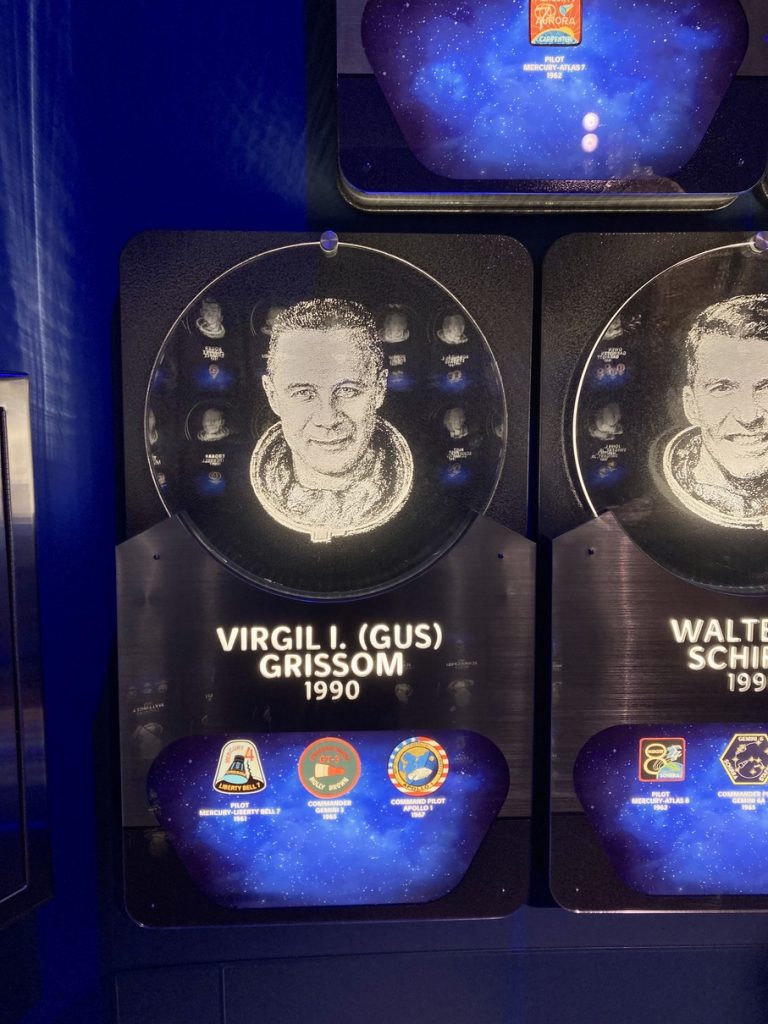 A plaque of astronaut Gus Grissom at the US Astronaut Hall of Fame at the Kennedy Space Center