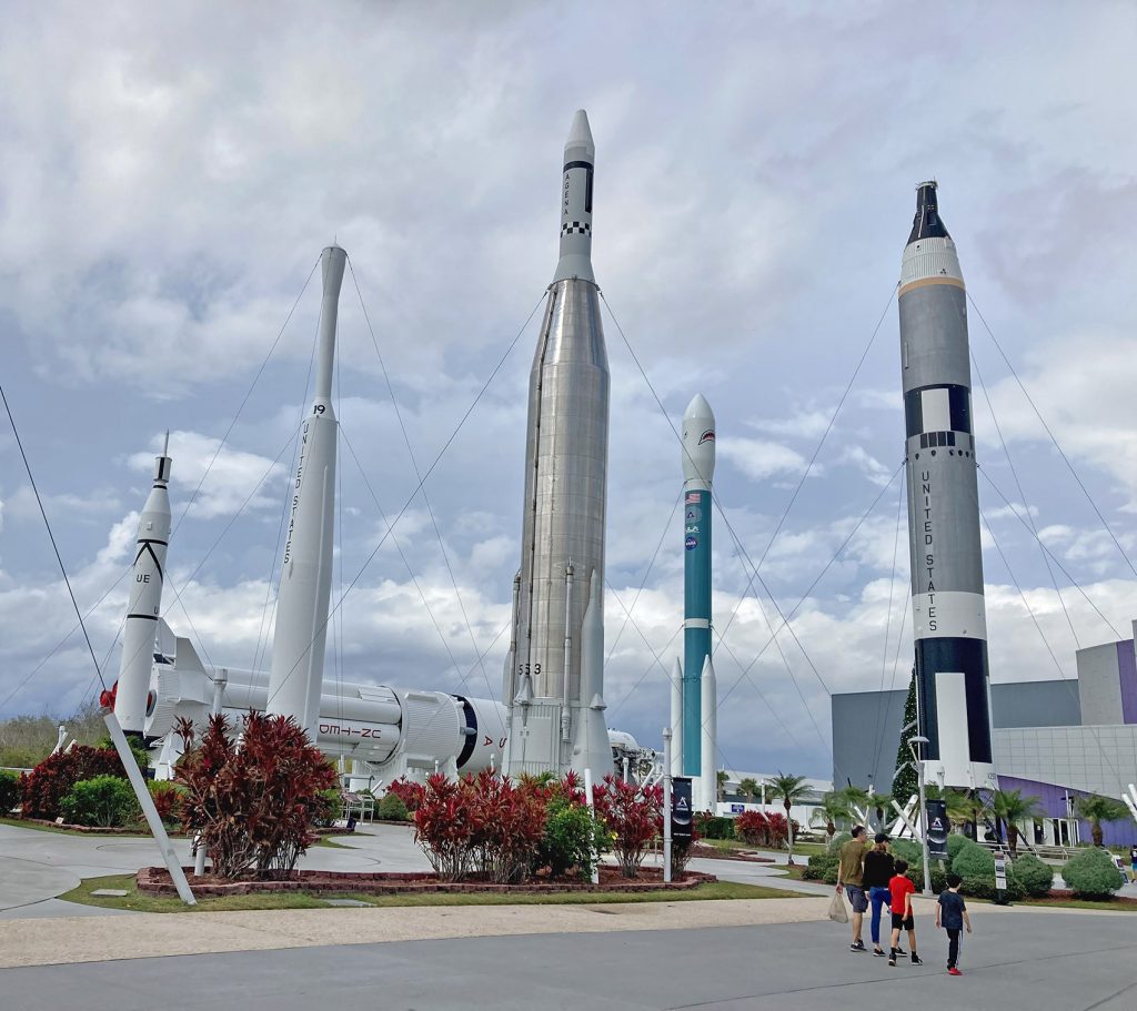 Rockets standing tall in the Rocket Garden at NASA Kennedy Space Center in Cape Canaveral, Florida