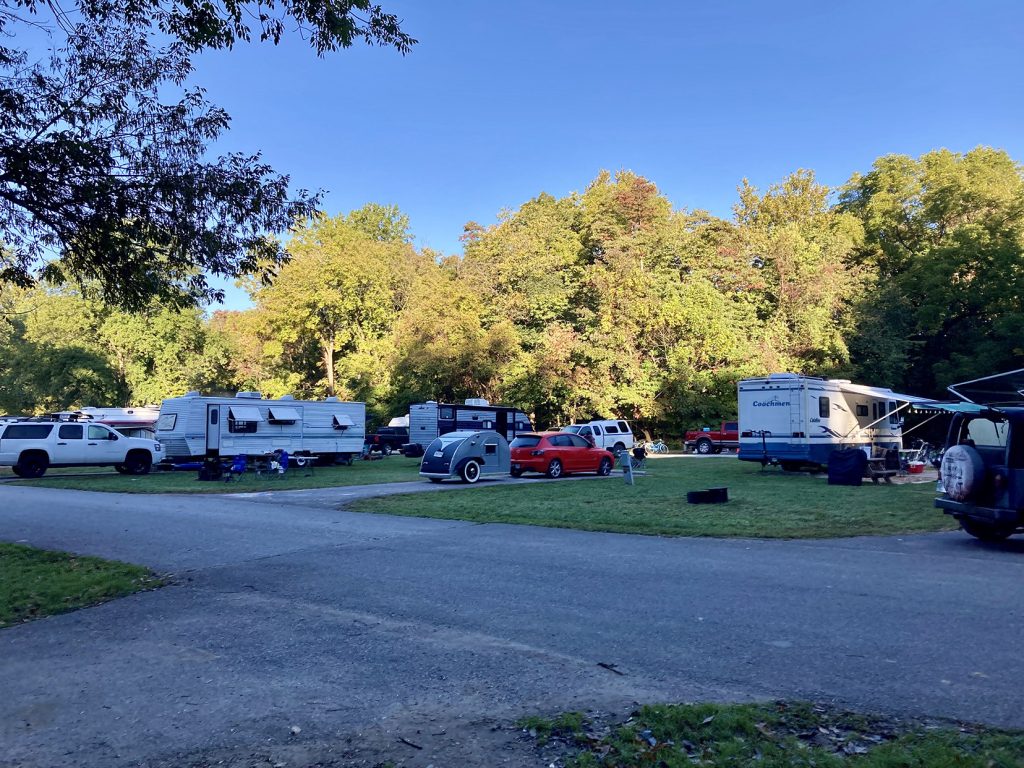 Camping at Turkey Run State Park in the fall