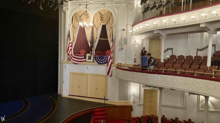The Inside of Ford's Theatre in DC showing the presidential box during the Ford's Theatre tour