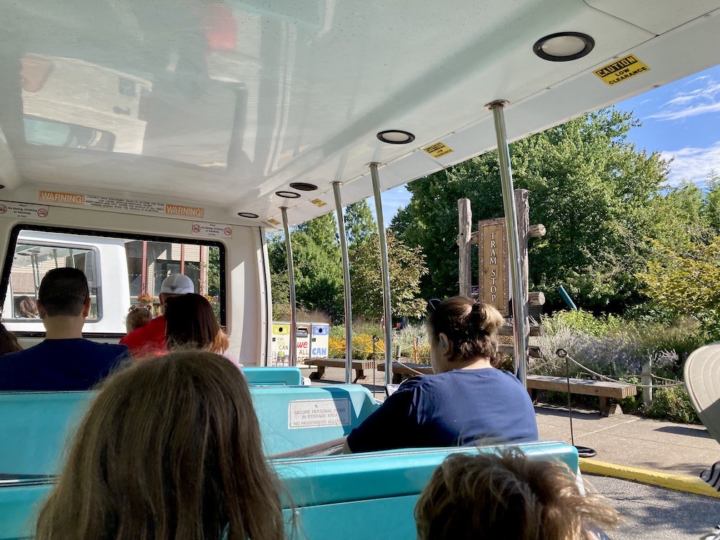 The inside of the tram on its way to the Primates, Cats, and Aquatics Building