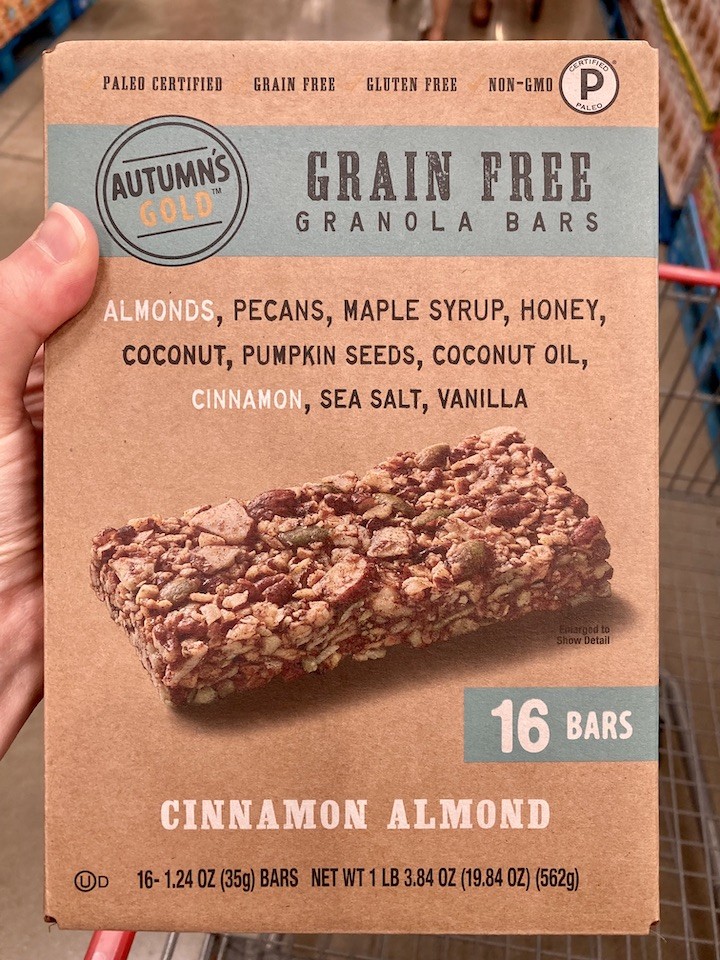 Grain-free granola bars, a dairy-free and grain-free snack at Costco