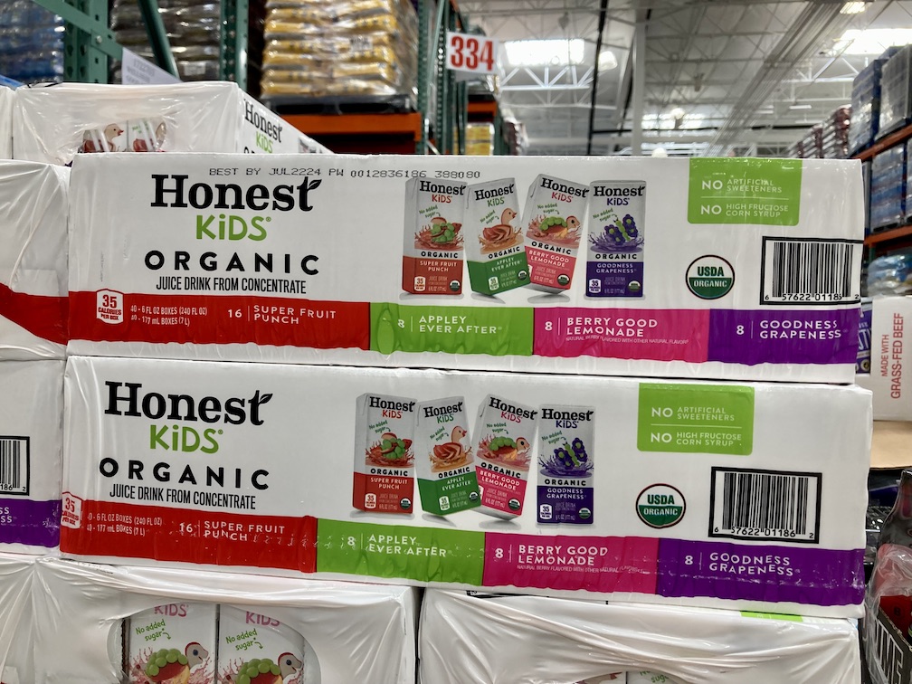 Honest Organic juice boxes at Costco, great for travel!
