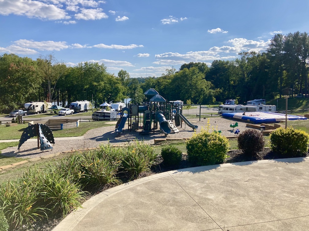 The playground and jump pad in this Campbell Cove Campground review