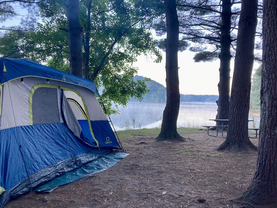 Someone tent camping in this Campbell Cove Campground review