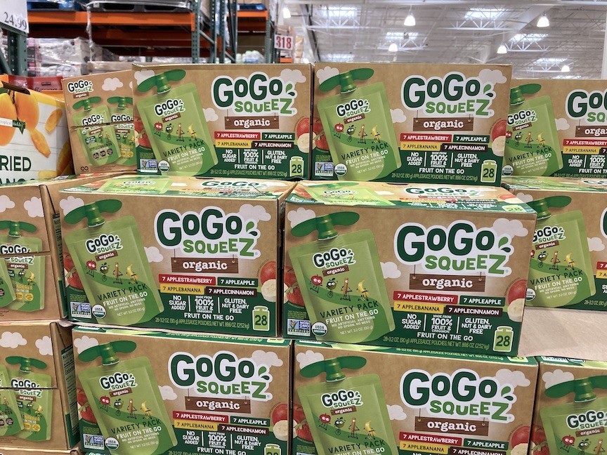 GoGo Squeeze applesauce, one of many dairy-free and gluten-free Costco snacks