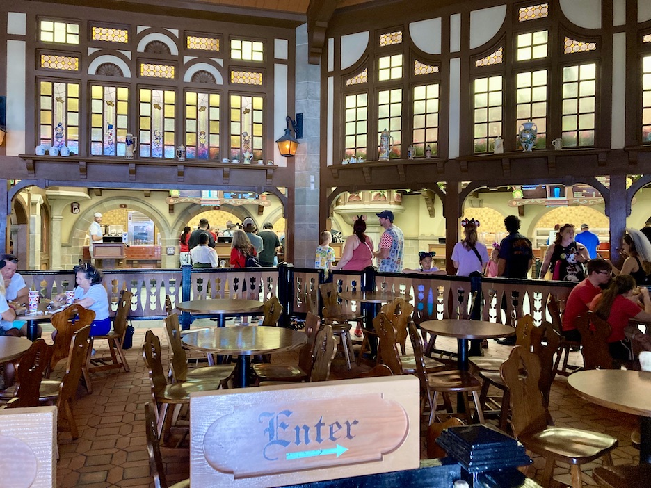 The inside of Pinocchio's Village Haus, a quick-service restaurant at Magic Kingdom