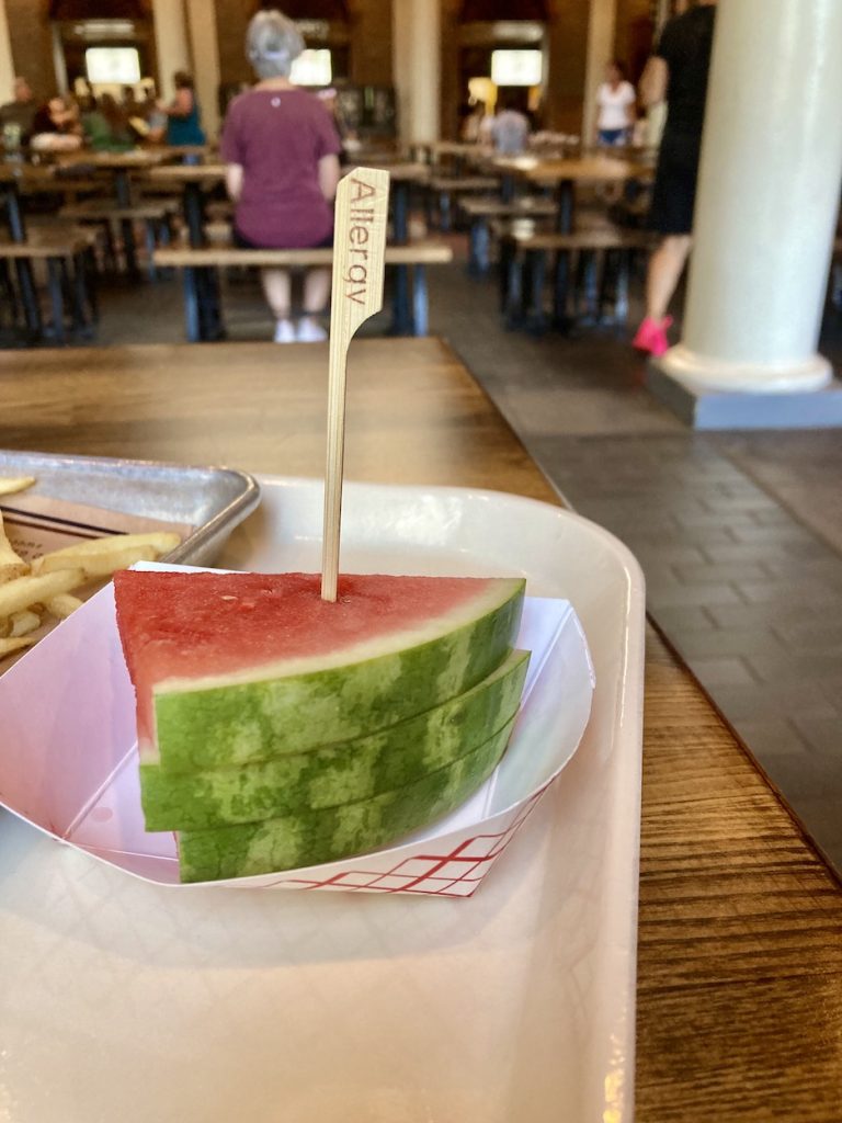 Watermelon on an food allergy-friendly tray at Regal Eagle in Epcto